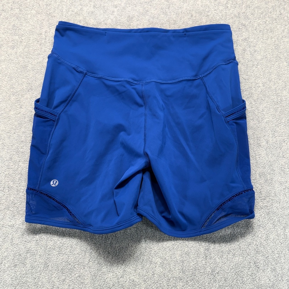 Lululemon Womens Fast and Free High-Rise Lace Trim Short 6" Blue 5 Pocket 10 - Picture 5 of 6